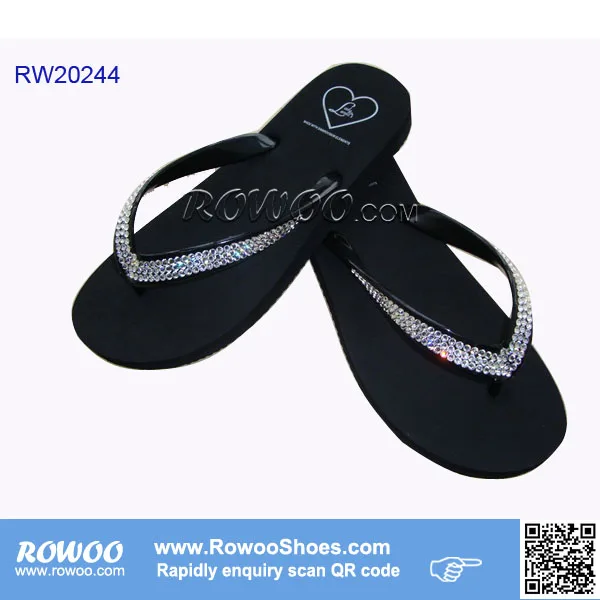 black rhinestone flip flops