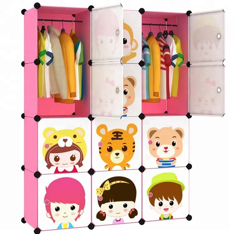 Cartoon Door Freestanding Abs Plastic Diy Folding Cupboard Baby