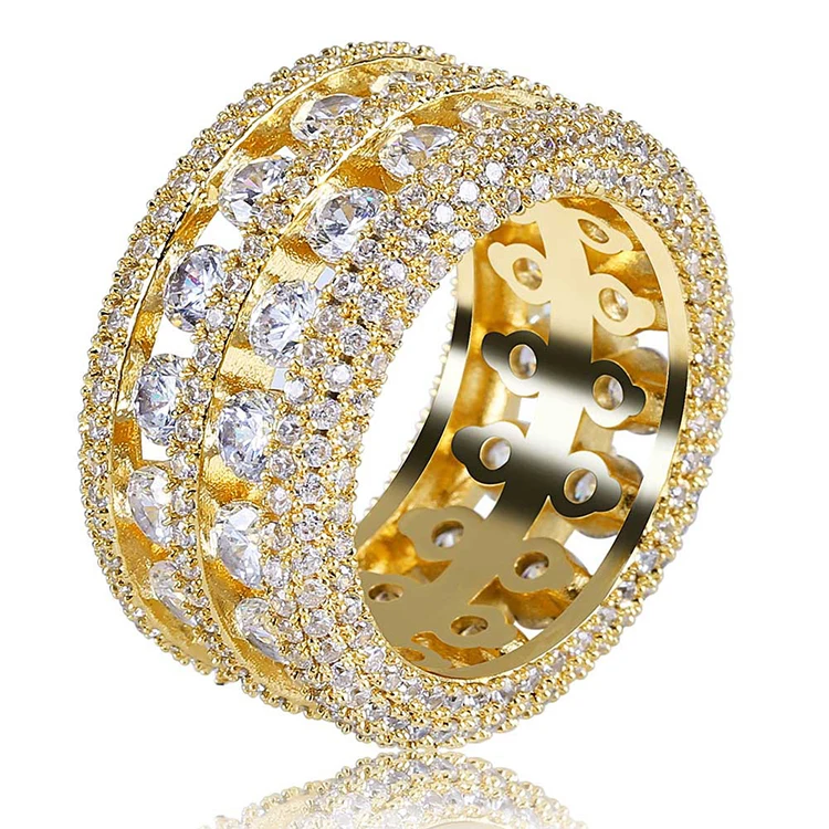 

Two Row Solitaire Men's Ring Hip Hop Rings Brass Charm Stainless Steel Rings Gold Silver Color Cubic Zircon Iced Jewelry