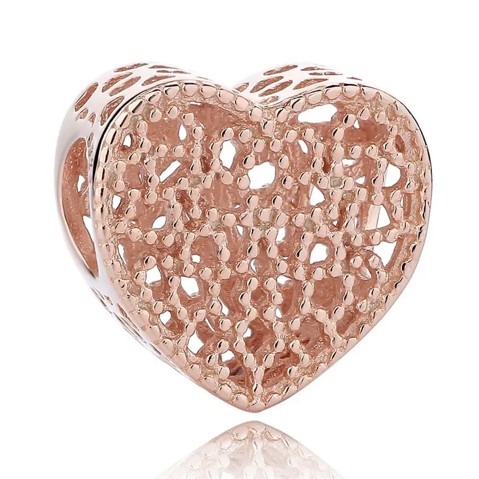

High Quality 925 Sterling Radiant Heart Rose Gold Beads Fit Original Charm Bracelet Original Jewelry, Gold color
