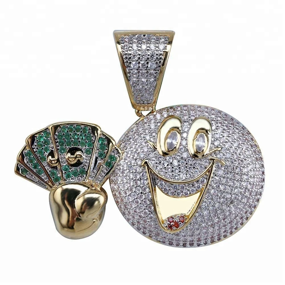 

Smile Cartoon Gold Pendant Necklace Cute Facial Hold Fan Interested Hip Hop Jewelry Pendant Necklaces, Golden