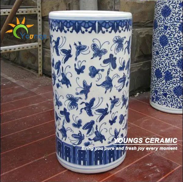 Varied Chinese Blue And White Ceramic Cylinder Umbrella Stands