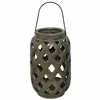 Green Ceramic Lantern Style Candle Holder With Crackle Effect