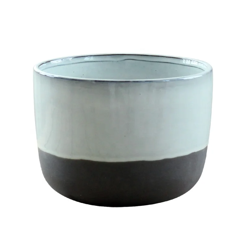 

Brand new nordic design black colored clay ceramic planter with white reactive glaze for home garden