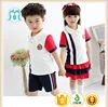 China Wholesale Boys and Girls Customised Cotton Summer school uniform design with pictures short sleeves T-shirts trouser skirt