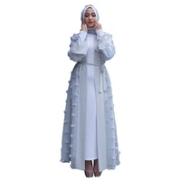 

High Quality Islamic Clothing,Muslim Open Abaya, 2018 Embroidery Lace Dubai Abaya With Belt