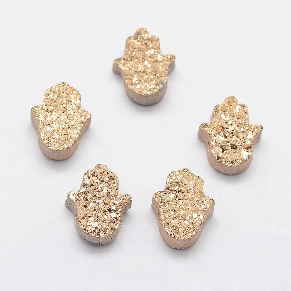 

PandaHall Hamsa Hand Druzy Crystal Beads Electroplate Natural Druzy Crystal Beads Light Golden Plated 13x10.5x4.5~5mm, Hole: