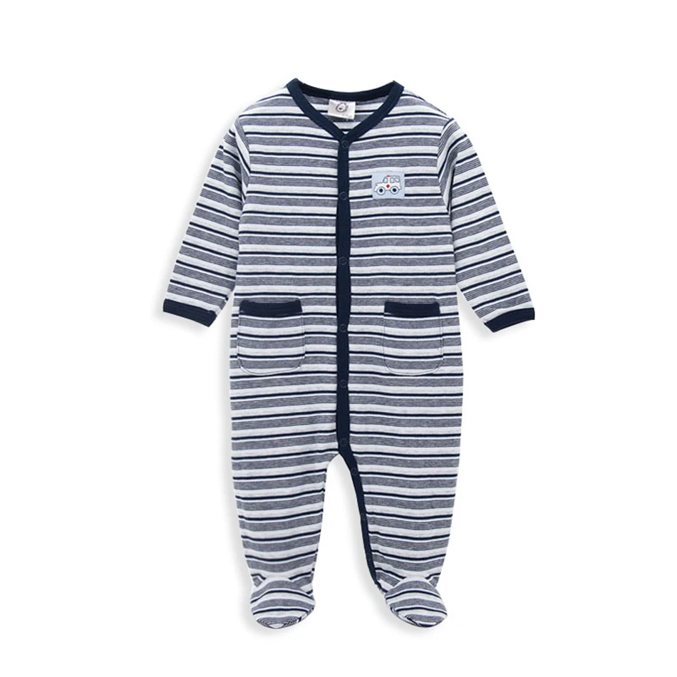 

2018 Yarn Dye Stripe Color Long Sleeve Newborn Baby Boy Clothes For Winter Rompers, N/a