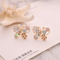 

2019 Yiwu factory sells Korean version pearl butterfly hollow color drill directly Earrings for women