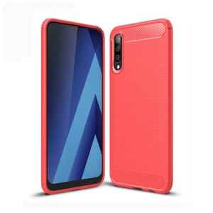 Red Color Supporting Drop Shipping Brushed Texture Carbon Fiber TPU Case for Galaxy A50 Mobile Phone