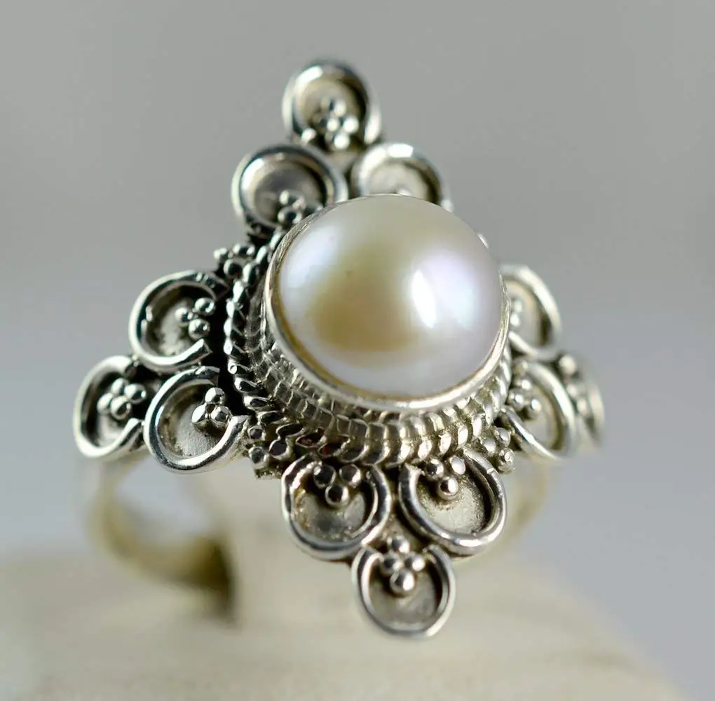 Fresh Water Pearl Ring 925 Solid Sterling Silver Handmade Jewelry Size 3-13 US