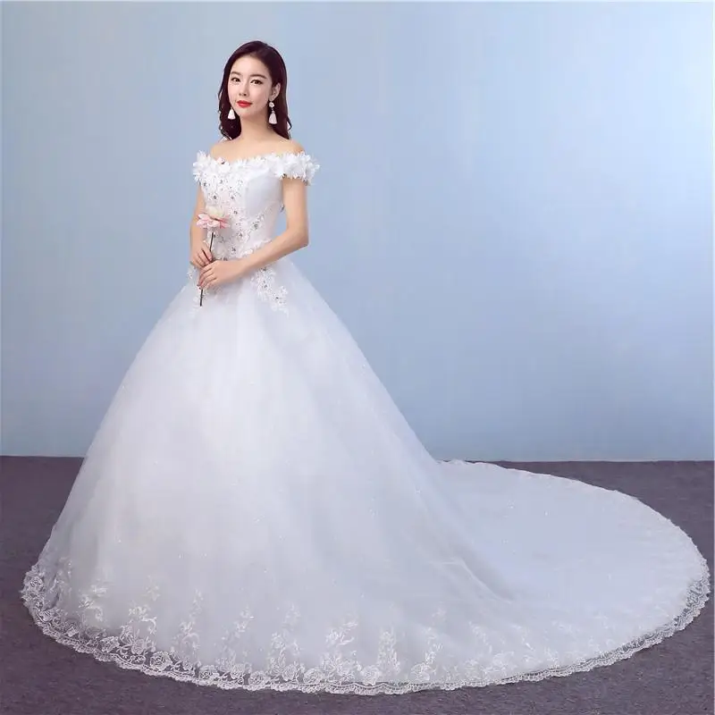Bride new fashion word shoulder spring summer autumn and winter sales TH82 drag tail foreign trade wedding dress