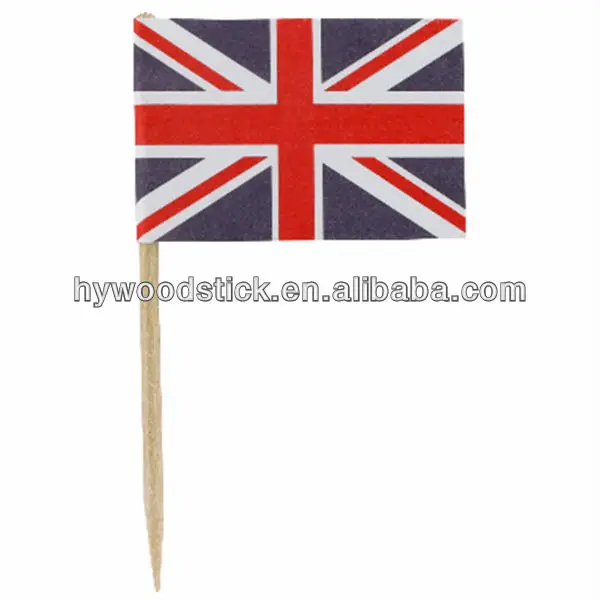 various sizes of decorative england flag toothpicks