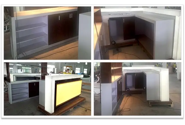 Top quality CE customized bar table LED bar counter solid surface restaurant bar counter design