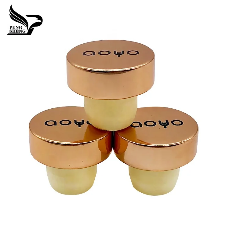 
wholesale custom logo rose gold aluminum top synthetic corks wine bottle stopper cap 