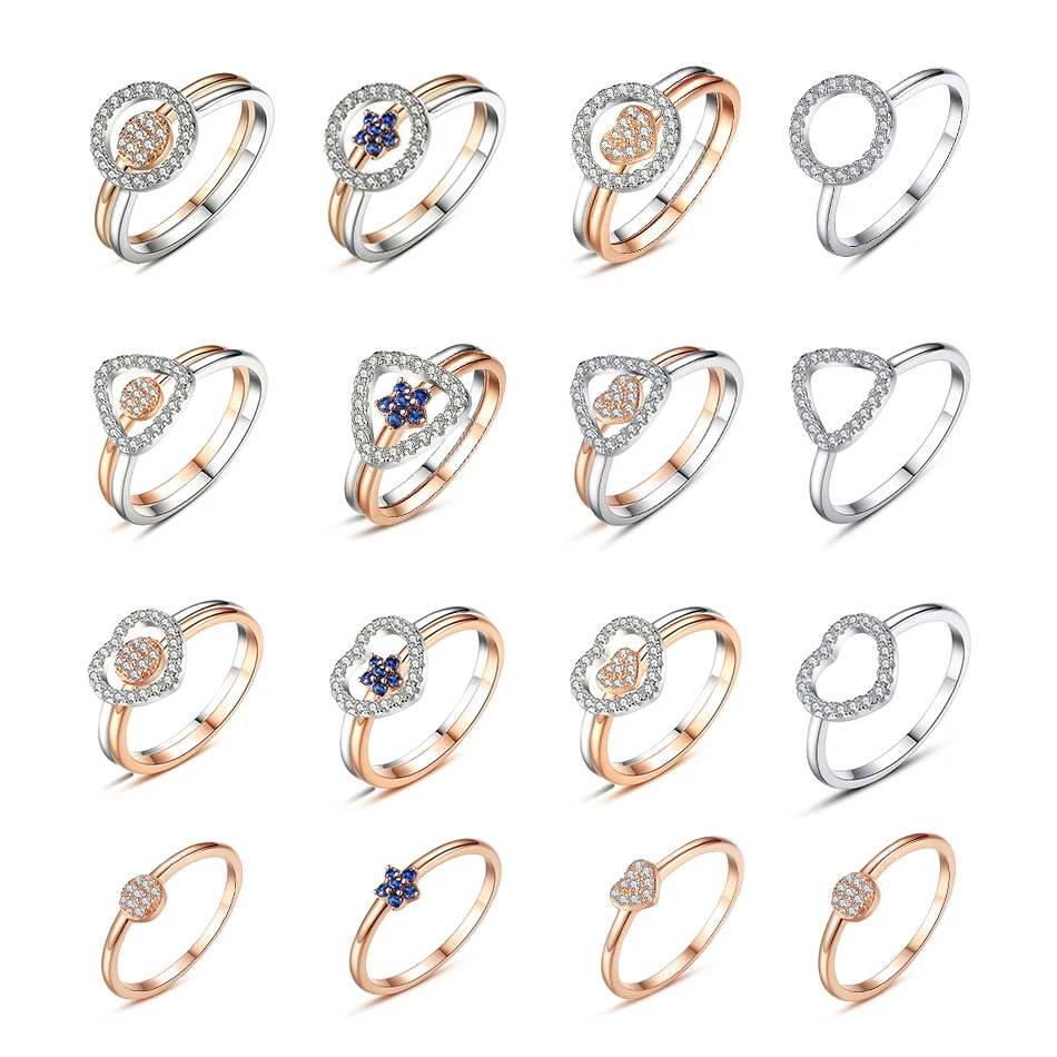 

Fashion Rose Gold&Silver Color Ring Sets With Blue Cubic Zircon Star Design 925 Sterling Silver Rings Engagement Jewelry