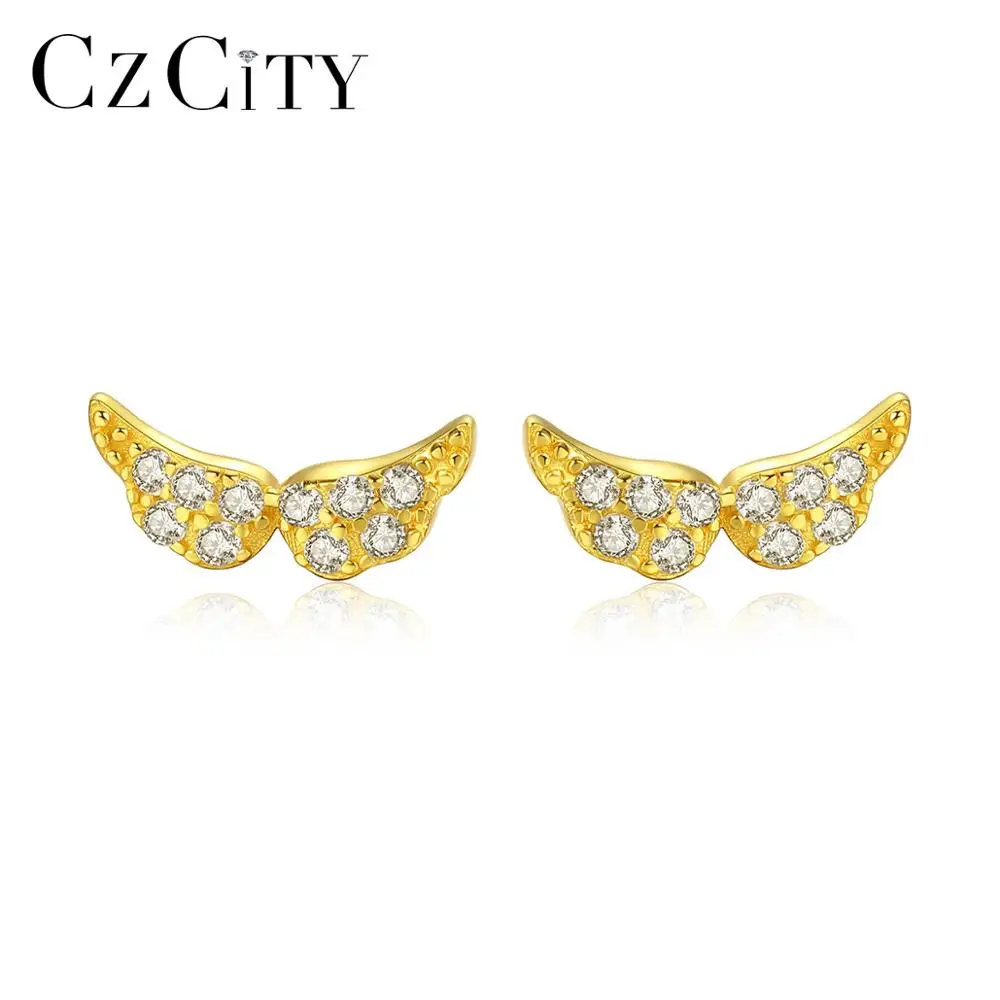 

CZCITY 925 Sterling Silver Unique Wing Design Stud Earrings for Women Zirconia Jewelry