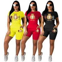 

Two Piece Tops With shorts sets women's printed popular printed letter Bodycon 2019 Summer latest Design Ladies