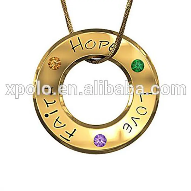 

fashion gold plated LOVE FAITH HOPE round charm sentiment necklace, As picture show