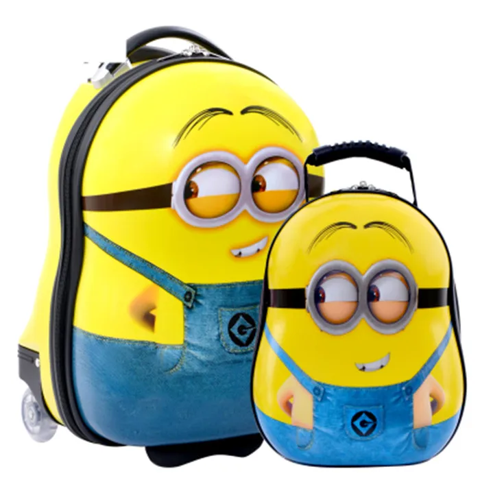 

Cute printing ABS kids backpack travelling trolley luggage set, Customized