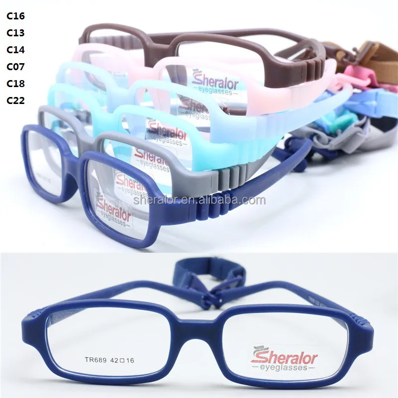 

high quality Environmental TR90 opitcal glasses rectangle frame flexible hingeless temple includes adjustable strap for infant