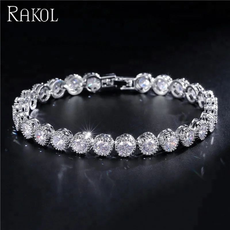 

RAKOL B096 Wedding Accessories Elegant Bridge Jewelry Crystal Zircon Bracelet, As picture