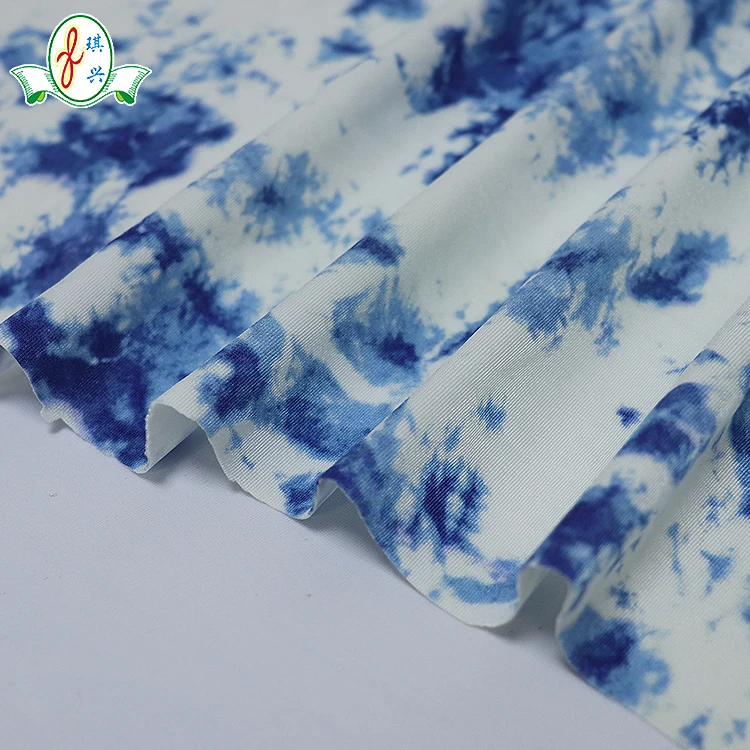 Blue And White Porcelain Nylon Fabric Wholesale Knitted Curtain Cloth Fabric Rolls