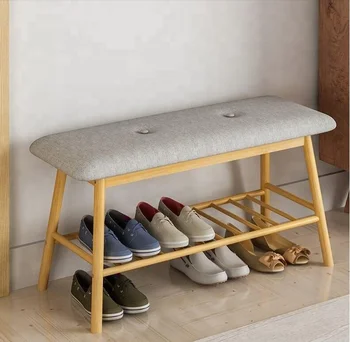 Door Entryway Wooden Shoe Bench With Shelf Storage Bamboo Organizer Upholstered Padded Seat Rack Door Entryway Wooden Shoe Bench With Shelf Storage Bamboo Organizer Upholstered Padded Seat Rack