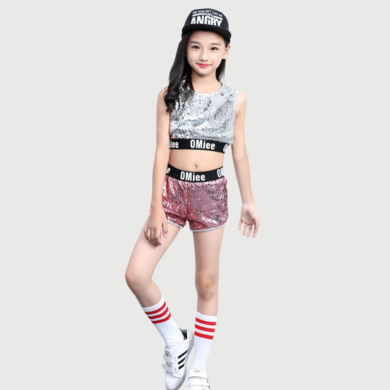 

New Children Performance Costume Jazz Dance Set Vest+Short 2 Pieces Hip Hop Modern Dance Competition Dancing Suits ZH7027