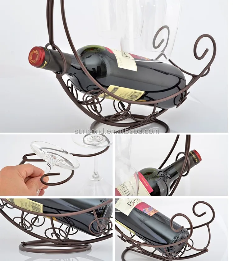 Bar Table Stand Decor Metal Golden Wine Whisky Glass Rack Wine Bottle