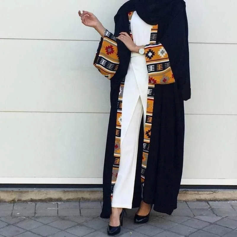 

2019 latest design excellent quality soft crepe maxi dress long sleeve, Black