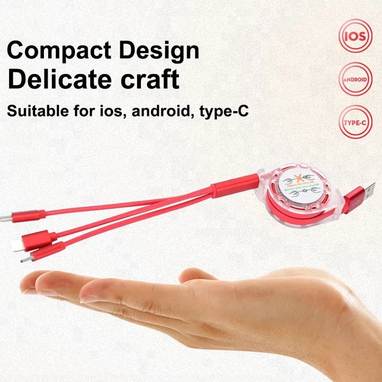 
Extensible 3 in 1 USB Retractable Cable Multi Charger Cable For Iphone Android 