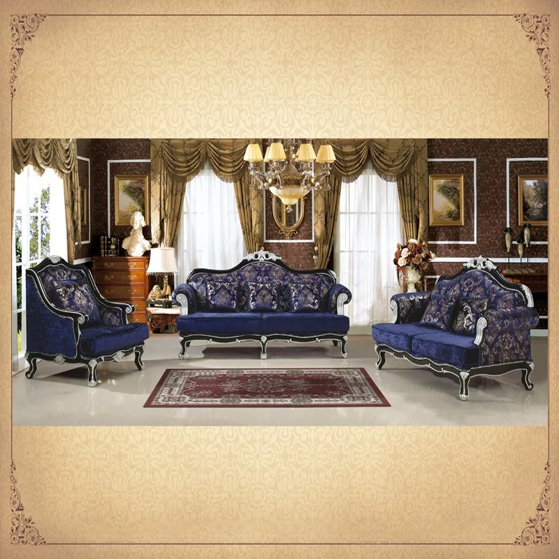IncreÃble original estilo rococó 3 unidades salon set azul oscuro ... Fotos de muebles de sala antiguos