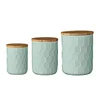 Customized Classical Ceramic Set of 3 Ceramic Hexagon Embossment Kitchen Canister Jar Light Green