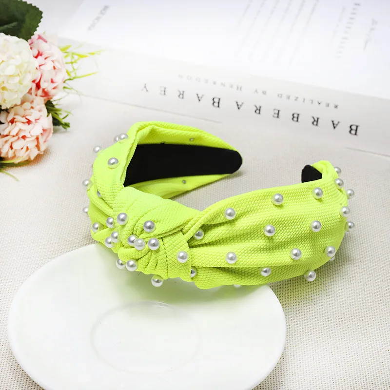 LRTOU Wholesale Hair Accessories Girls Plain Fabric Knot Plastic Headband Custom Pearl Hair Bands For Women