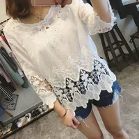 

hot sale 100% Cotton White Women Sexy Long Sleeve Crochet Top Lace Tops And Blouses