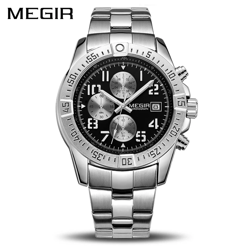 

MEGIR 2030 Business Men Watch Luxury Brand Stainless Steel Wrist Watch Chronograph Army Military Quartz Watches