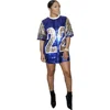 Wholesale sigma gamma rho women sexy clothes blue sequined long T shirt with number 22 O neck T shirt party club dress