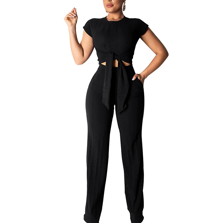 

Fashion Casual Navel Short Sleeve Two-Piece Suit Ladies Jumpsuit Sleeves Polyester Jumpsuit, As show