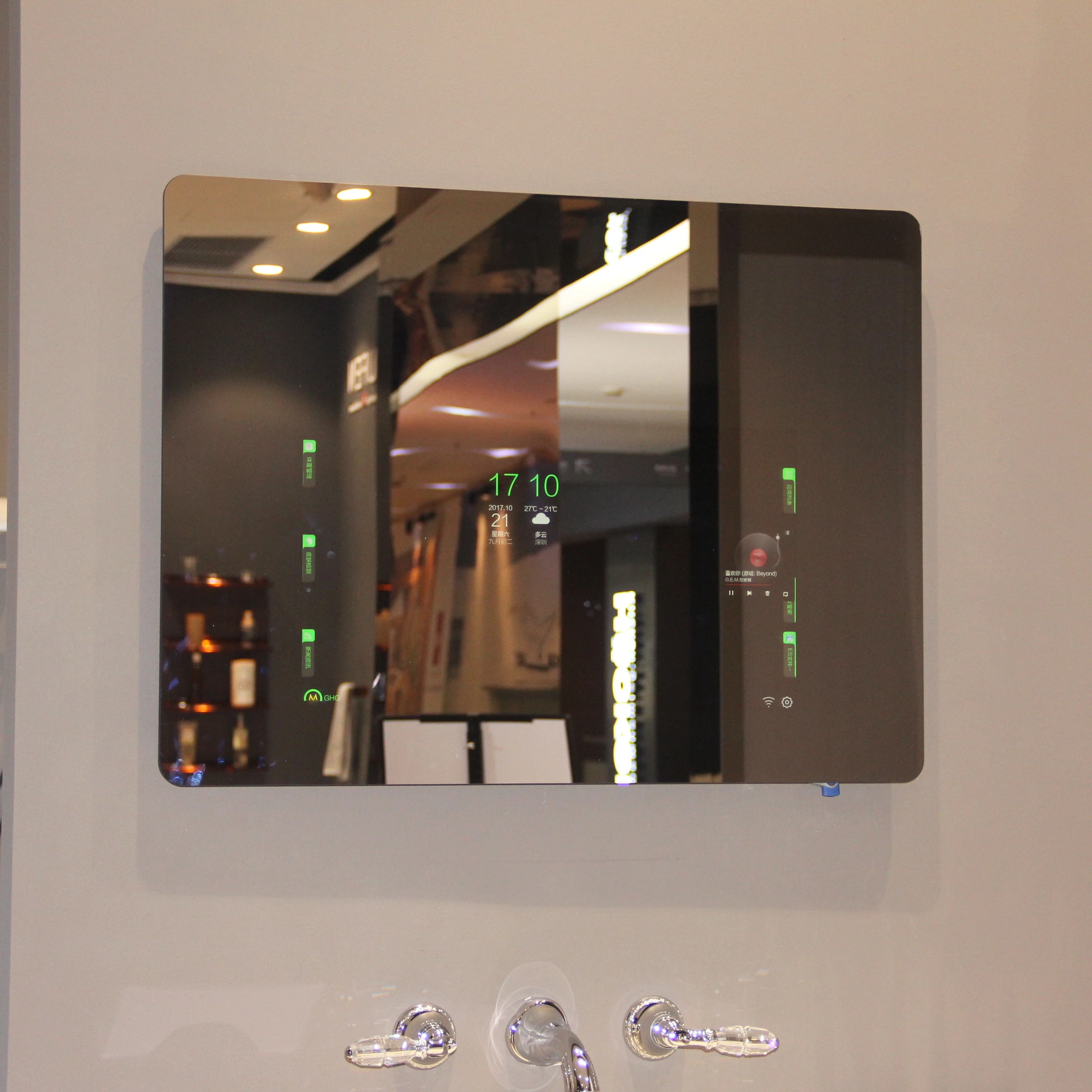 

Rectangle Mirror Shape and AC100-240V 50/60Hz Voltage Bathroom Smart Mirror, Gold;black;customized