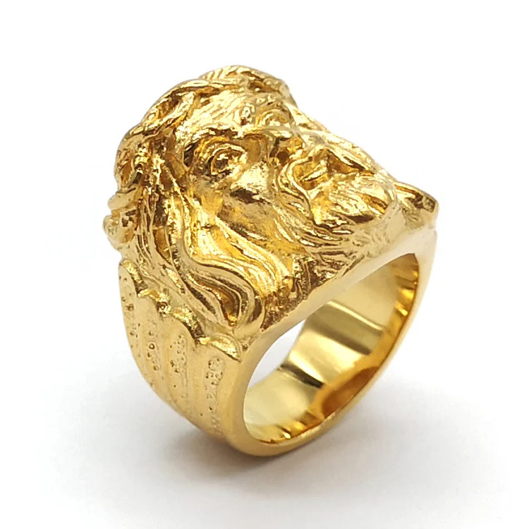 

Wholesale Mens Religious Stainless Steel Gold Jesus Rings