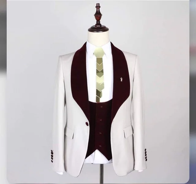 maroon and white wedding suit