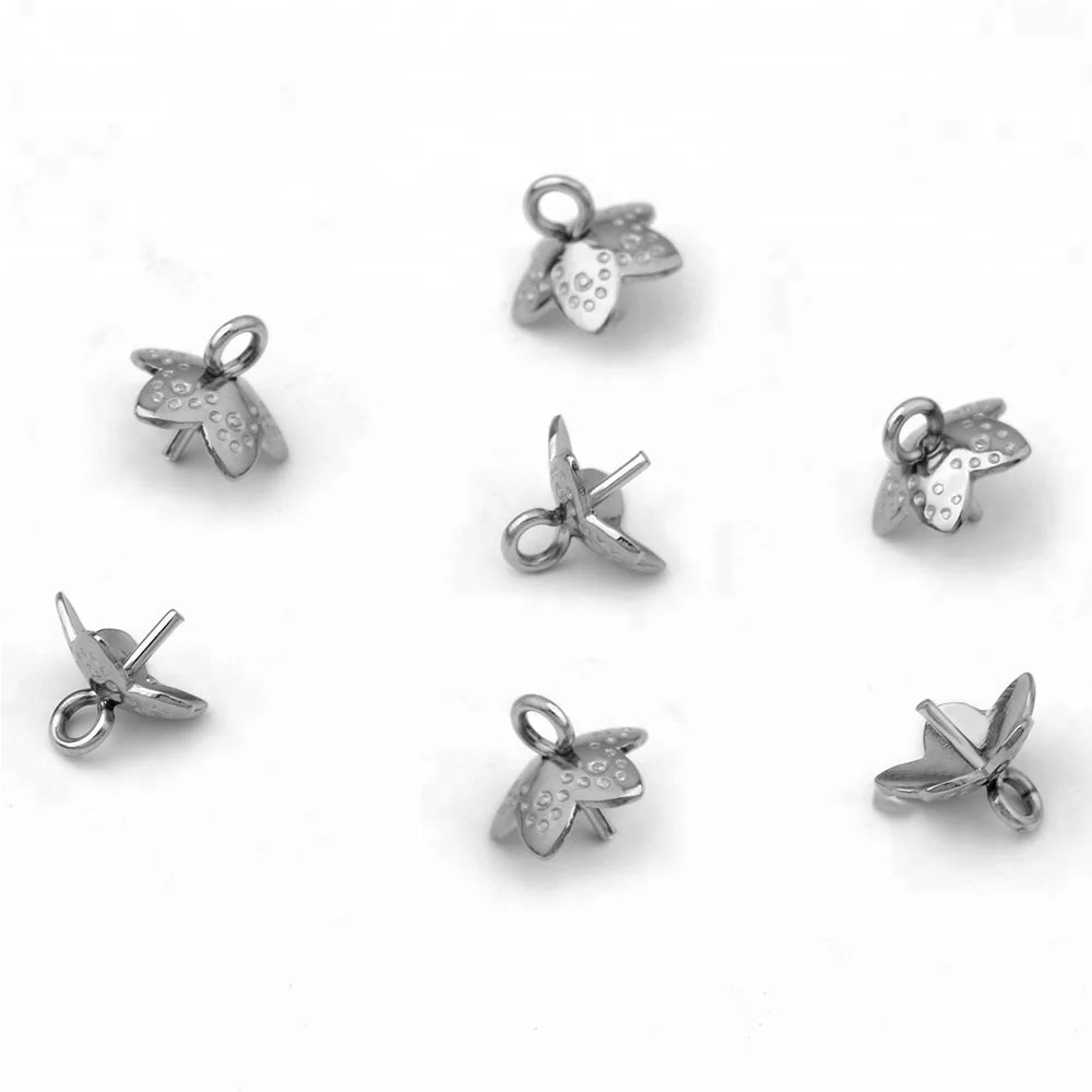 

7mm Stainless Steel Flower Pearl Eye Pin Bail Pin Pendant Flower Cap Caps DIY Findings Wholesale, N/a