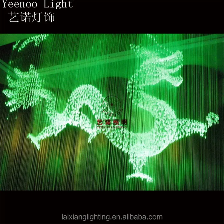 3D looking dragon shape crystal chandelier made with light fiber optic cable for hotel decorative