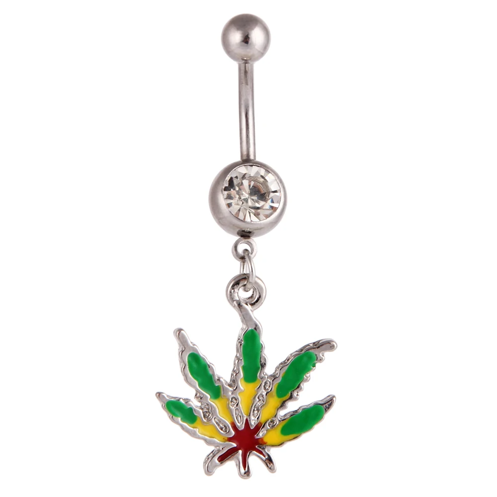 

Stainless Steel Crystal Dance Dangling Piercing Belly Button Ring with maple leaf, Multi