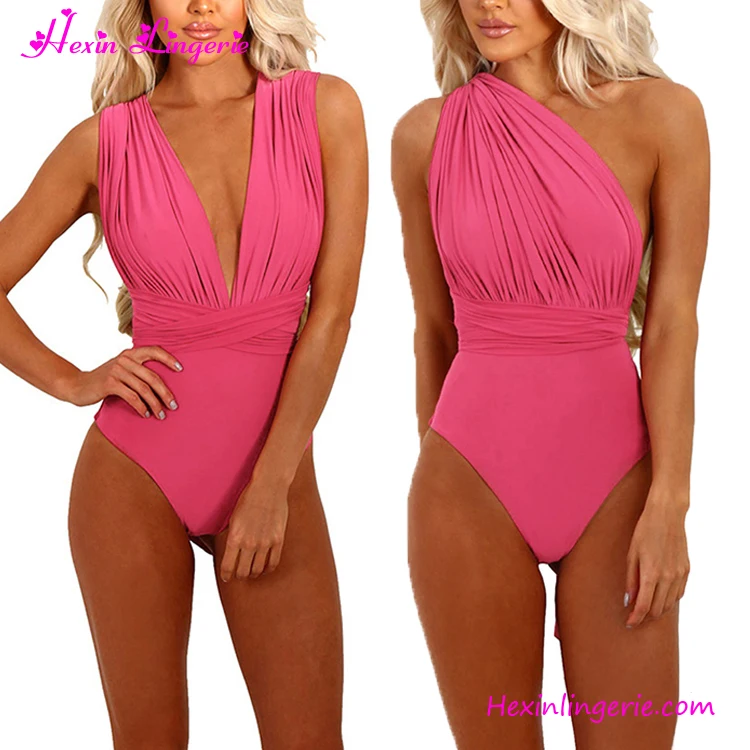 

2017 pink v neck backless waterproof women one piece sexy swimsuit, As shown sexy swimsuit
