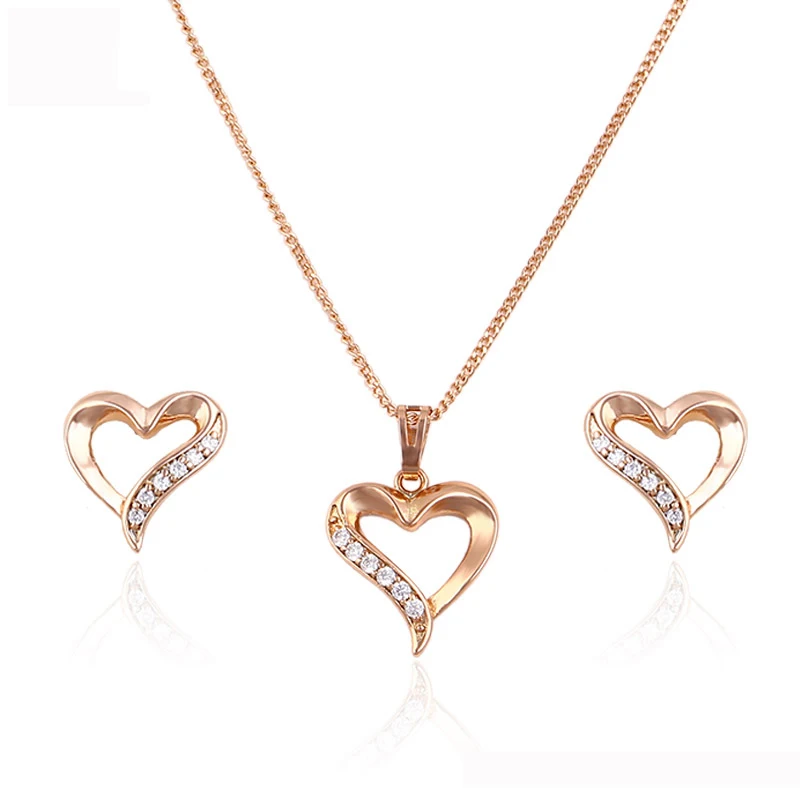 63573 Xuping heart shaped fashion jewellery, 2 piece rose gold plated beautiful jewelry set for women