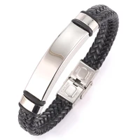 

Match-Right Braided Leather Mens Stainless Steel Jewelry Bracelet BR012