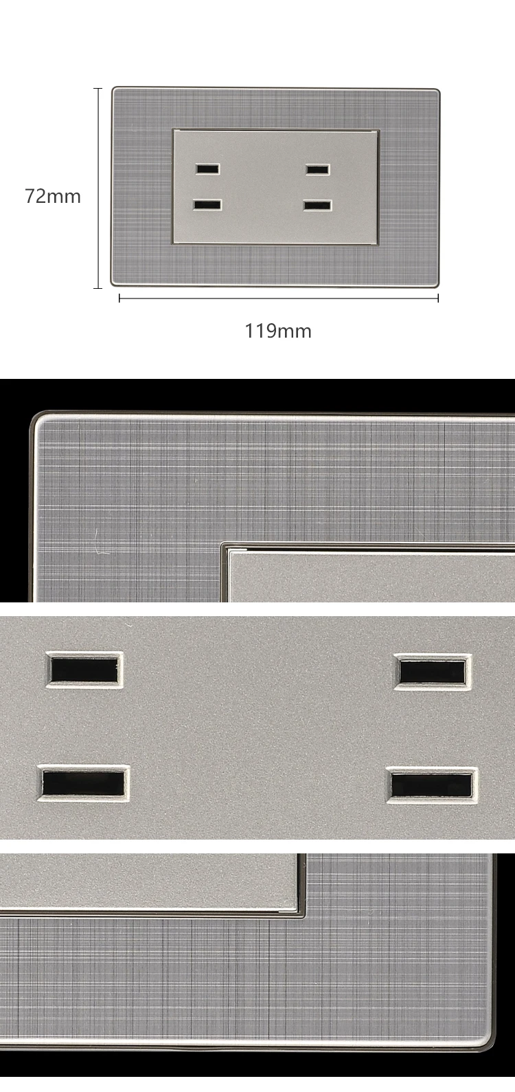 Hailar Electrical US standard screwless stainless steel double 2-pin wall socket
