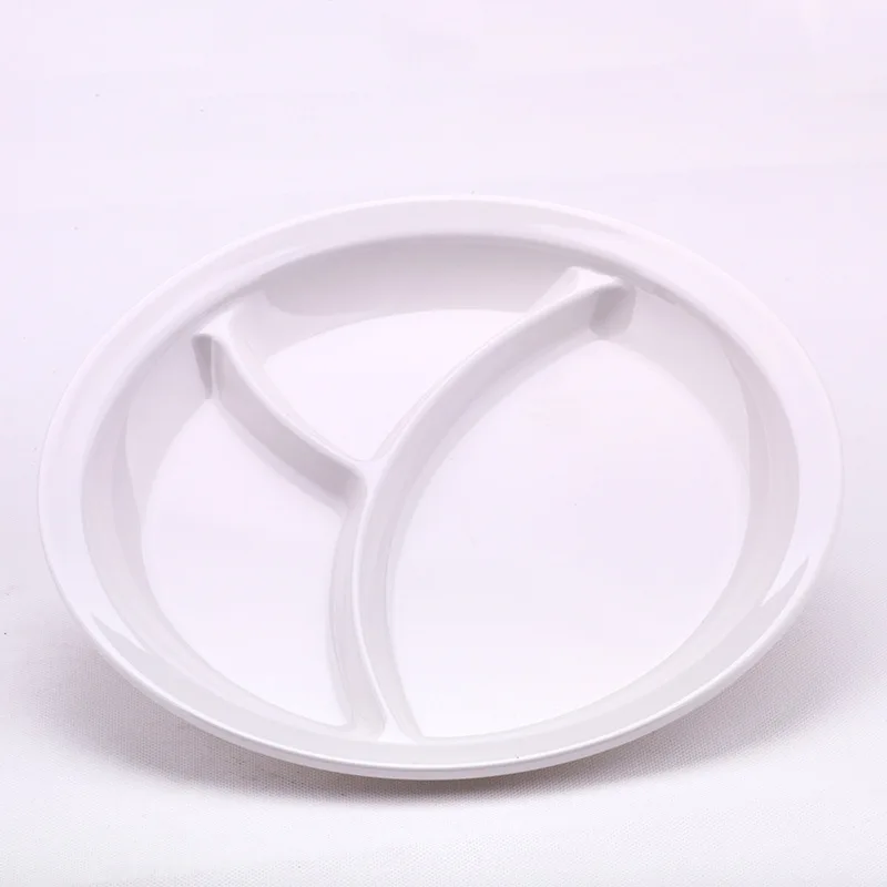 

Wholesale disposable 3 compartment melamine fast food plate, White or by your need